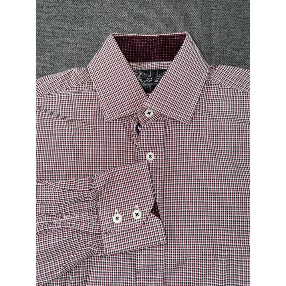 English Laundry Button Front Dress Shirt Men's 15.5 32/33 Red Black Check Cotton